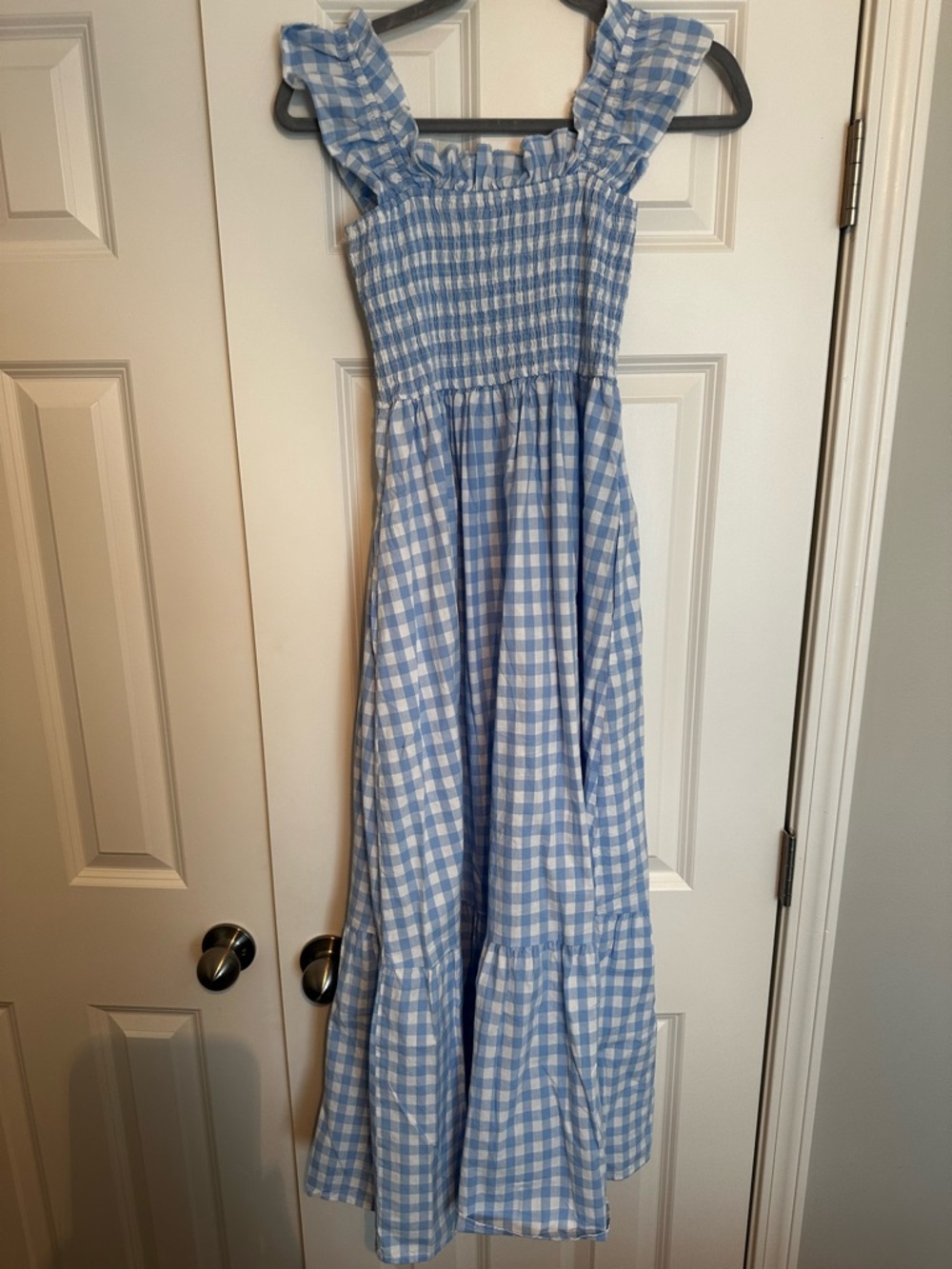 Blue Gingham Smocked Maxi Dress - Picture 3 of 6